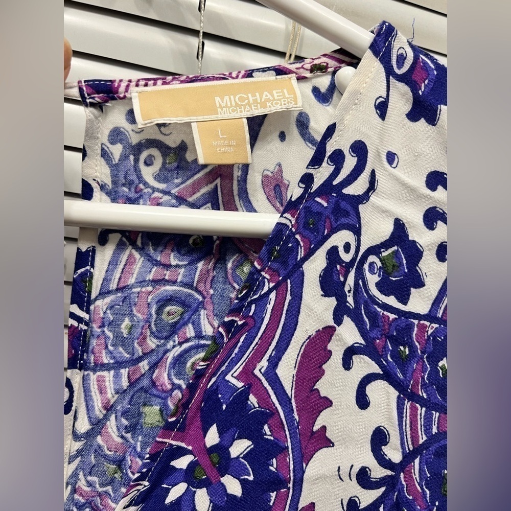 Michael Kors purple Blue Maxi Dress L Short Sleeve Stretch Career $234 NEW - Picture 3 of 7